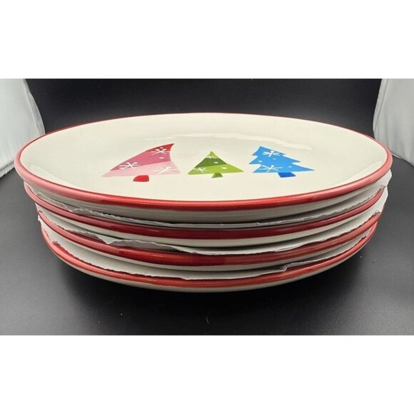 Vintage Sears Hand painted Christmas Tree Appetizer Plates Set 4 Wish for Joy - Picture 3 of 8